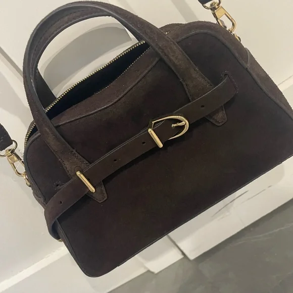 Madewell Dark Brown Suede Top-Handle Satchel with Strap - Picture 4 of 5